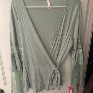 Wrap Top with Lace Flowy Sleeves